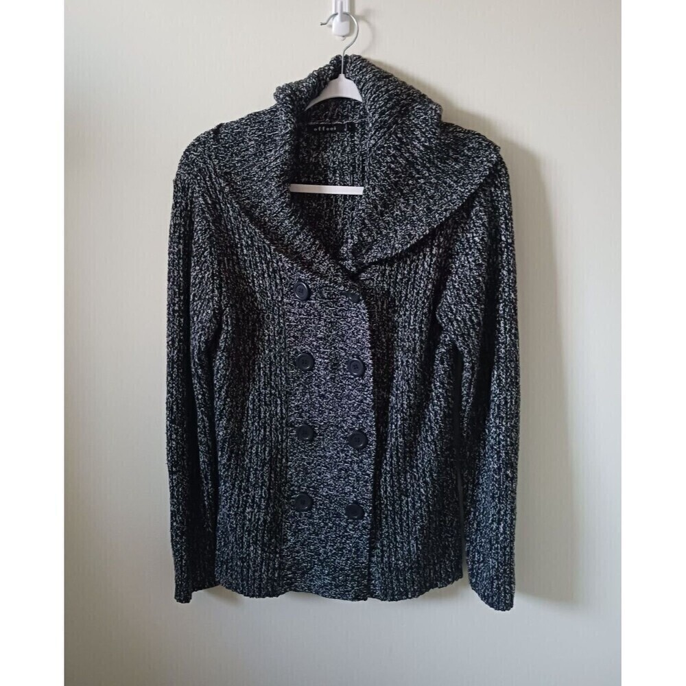 Effeci Womens Hooded Shawl Collar Cardigan Sweater Charcoal Double Breasted Sz L
